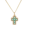 Collar de oro con colgante de cruz con piedras cuadradas verdes y cristales claros - Cruz Verde / Verde