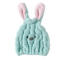 Mint green rabbit ear coral fleece dry hair cap with textured grid and soft embroidery - 30*20cm / Green