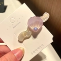 Cute Korean style iridescent pink shell hair clip with a central pearl for girls - 11# Wavy Large Shell - Purple