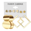 6-piece gold-tone earring set featuring heart, triangle, stud, and geometric hoop designs - 5 Pairs Set / Gold
