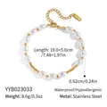 Detail view of pearl and gold bead bracelet with stainless steel lobster clasp and chain - Pearl and Gold Bead Beaded Style (YYB023033)