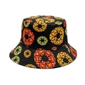 Wende-Anglerhut mit buntem Blumenmuster auf Schwarz für optimalen Sonnenschutz - M (56-58cm) / Kreis Schwarz
