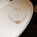 Bracelet de perles baroques avec une pierre précieuse rose et un fermoir doré chic - Bracelet Perle Pierre Ronde Rose (40#) / Or-Blanc-Rose