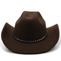 Detail of dark brown wool felt cowboy hat with silver studded black leather band - M(56-58cm) / Coffee