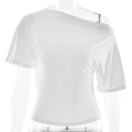 Top sexy bianco a pois monospalla da donna con vestibilità slim e stile elegante - S / Bianco
