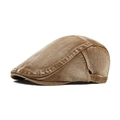 Adjustable washed cotton newsboy cap in vintage brown with classic metal side buckle - Adjustable / Khaki