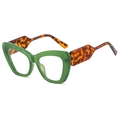 Fashion cat-eye glasses with vibrant green frame and stylish leopard print temples - Green Frame Clear Lens