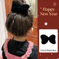 Elegante pinza para el pelo de terciopelo negro con detalle de cadena dorada - 7# Pinza para el Cabello con Pajarita de Lana - Negro