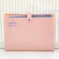 Cartella a soffietto rosa a 12 tasche con chiusura a scatto e design minimalista Happy - Rosa