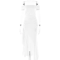 Détail d'une robe maxi blanche à épaules dénudées avec fente latérale et fronces - S / Blanc
