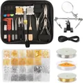 Complete jewelry making tool kit with pliers, beads, findings, and wire for DIY crafts - Multi-Grid Box with Magnifier Tool Kit