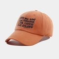 Close-up of orange cotton baseball cap with black embroidered motivational quotes - Adjustable / Orange