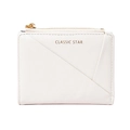 Elegant off-white minimalist short leather wallet for women with gold logo detail - White