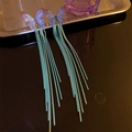 Elegant gradient blue butterfly earrings with long metal snake chain fringe tassels - 925 Sterling Silver Earring Post - Green