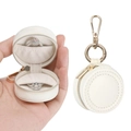 Portable white round mini jewelry travel case with gold keychain for rings and earrings - 5*5*3cm / White (Double Line Style)