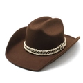 Brown wool felt cowboy hat with checkered ribbon band and rolled brim for men and women - M (56-58cm) / Coffee