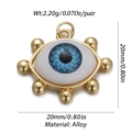 Macro detail of blue evil eye pendant with gold alloy frame showing 20mm size and 2.2g weight - 15-Round Blue Evil Eye Pendant
