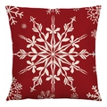 Red Christmas pillow cover featuring large white snowflake pattern in linen texture - Red Large Snowflake