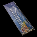 Three-piece stainless steel straw set with straight, bent straws and brush in card packing - 6*215 [1 Straight + 1 Curved + 1 Brush] Large Card