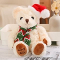 Beige plush teddy bear in red Christmas hat and knit scarf with happy bear embroidery - Gift Bag Only (No Bear) / Corresponding Version for Green Xmas Scarf Off-white Bear