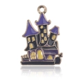 Colgante de castillo morado esmaltado de Halloween con borde metálico dorado - Castillo Dorado