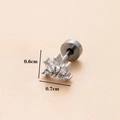 Silver stainless steel ear stud with crown-shaped zircon inlay and sizing 0.6x0.7cm - Silver 1# (Crown)