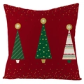 Festive red Christmas pillow cover with three decorative trees and snowflake patterns - Red Three Christmas Trees