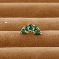 Stainless steel helix stud earring featuring five green teardrop zircon stones in a fan shape - Gold Five-Star Fan Shape Style
