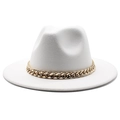 White wool fedora hat for men and women featuring a bold gold metal chain band - One Size(58cm) / White