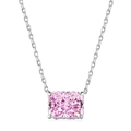 Collier en argent S925 avec pendentif rectangulaire en zircone rose pour femmes - Collier / Plaqué Platine Zircone Rose