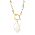 Gold paperclip chain necklace featuring a large white baroque pearl pendant for women - Gold (KN229586-Z)