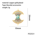 Technical dimensions of gold-plated evil eye pendant with multi-colored cubic zirconia - Style P02031