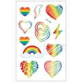 Tatouages temporaires pailletés arc-en-ciel avec motifs de cœurs et d'éclairs - JX-86