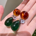 2510107 Brown Round Emerald Teardrop Zirconia Earrings (s925 Silver Needle)