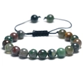 Adjustable woven bracelet with multi-color natural moss agate stones and black cord - India Agate