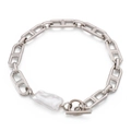 Bracciale in acciaio inossidabile argento con chiusura OT e perla in resina barocca bianca - Stile Perla Barocca con Anello Rettangolare Cavo (KB155780-Z)