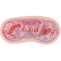 Pink gel bead eye mask with lucky feather print and Good Luck text for hot cold therapy - Feather Red Ice Bead