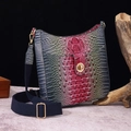 Detail of crocodile embossed leather handbag with blue gradient and metal twist lock - Grey Blue & Purple