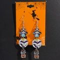 Detailed view of Halloween layered wooden earrings featuring ghost and pumpkin motifs - Multi-layer Halloween Pendant Style