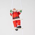 Christmas Santa Claus climbing wooden ladder ornament in classic red and green festive outfit - Single Person Ladder / 30cm