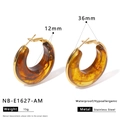 Detail view of amber resin hoop earrings with stainless steel dimensions and specs - Amber Marble (NB-E1627-AM)