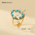 Detail showing dimensions and 1.6g weight of heart-shaped blue turquoise stone ring - Round Beaded Style