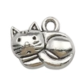 Silver sleeping cat metal pendant with antique finish for DIY jewelry making - 1pc Cat 13x15mm (Antique Silver)