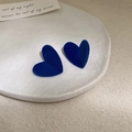 Deep blue velvet heart-shaped stud earring with matte texture in a white tray - Dark Blue Flocked Heart Stud Earrings
