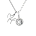 Collier en acier inoxydable argenté avec lettre H cursive et pendentif pierre ronde - Lettre H / Argent