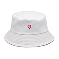 Classic white cotton bucket hat with a small red embroidered heart for outdoor sun protection - M (56-58cm) / White