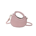 Pink semi-circle handbag with vertical striped embossing and golden metal hardware - Pink