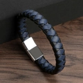Bracciale in pelle intrecciata blu e nero con chiusura magnetica in argento - Lunghezza 21cm / Nero e Blu