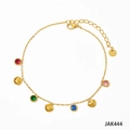Tobillera de acero dorado con circonitas de colores y colgantes de conchas marinas - Estilo de Concha de Circonita de Color Dorado (JAK444)