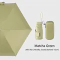 Matcha green mini flat folding umbrella with protective hard case and six-rib structure - Box Packaging / Matcha Green